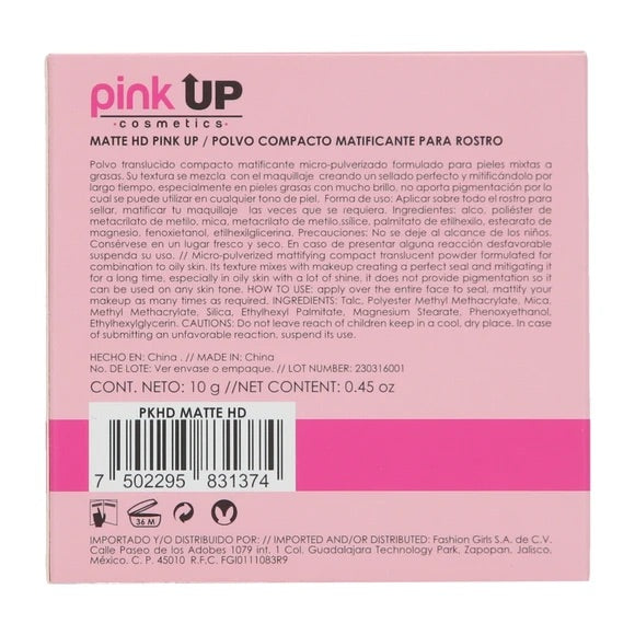 “Matte HD” - Polvo Compacto Matificante - Pink UP Cosmetics