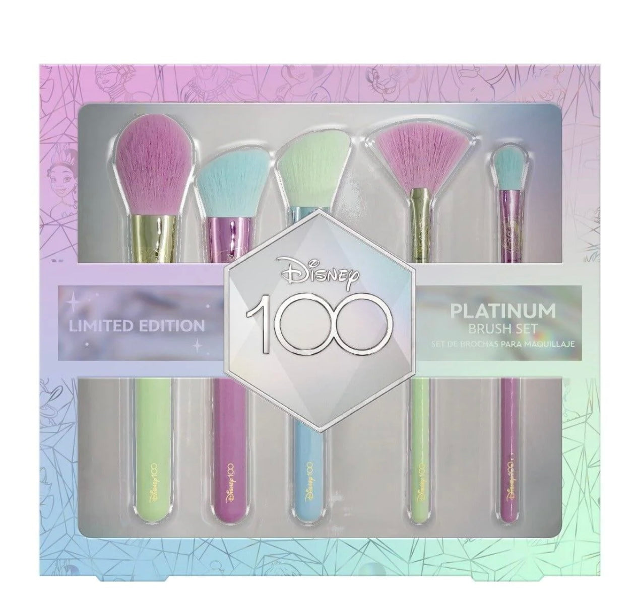 🌈✨ "Set of 5 Holographic Brushes 'Disney 100 Years of Magic' - Limited Edition" 🎉💖