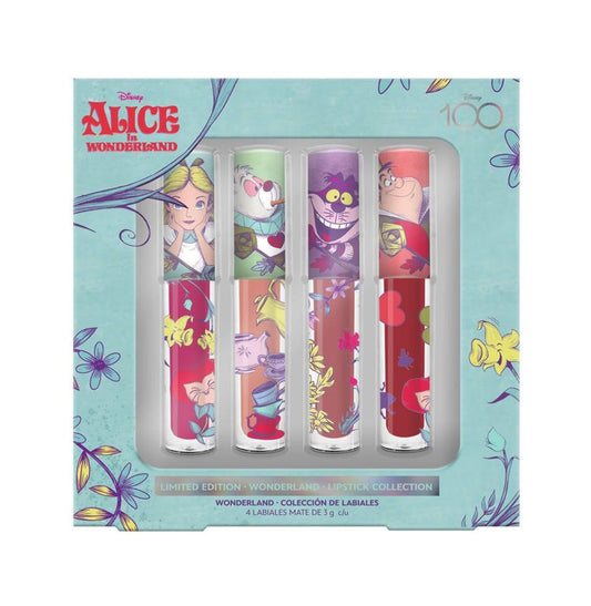 "🎩✨ Set de 4 Labiales Mate 'Alicia en el País de las Maravillas' - Edición Especial Disney 🐇💄"