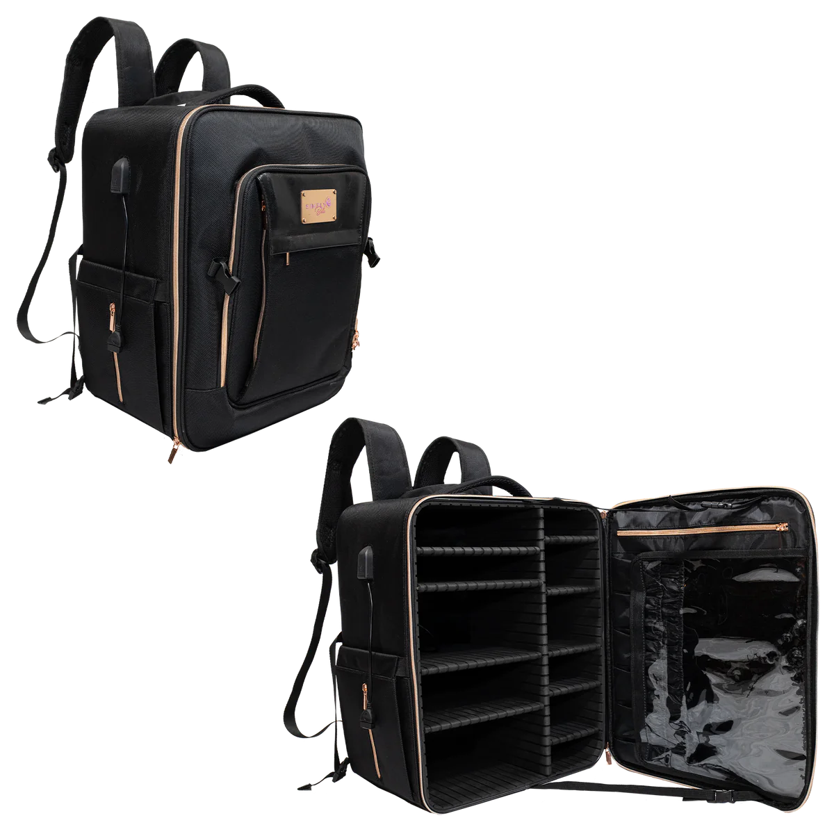 BACKPACK COSMETIC STORAGE WITH COMPARTMENTS (BLACK)