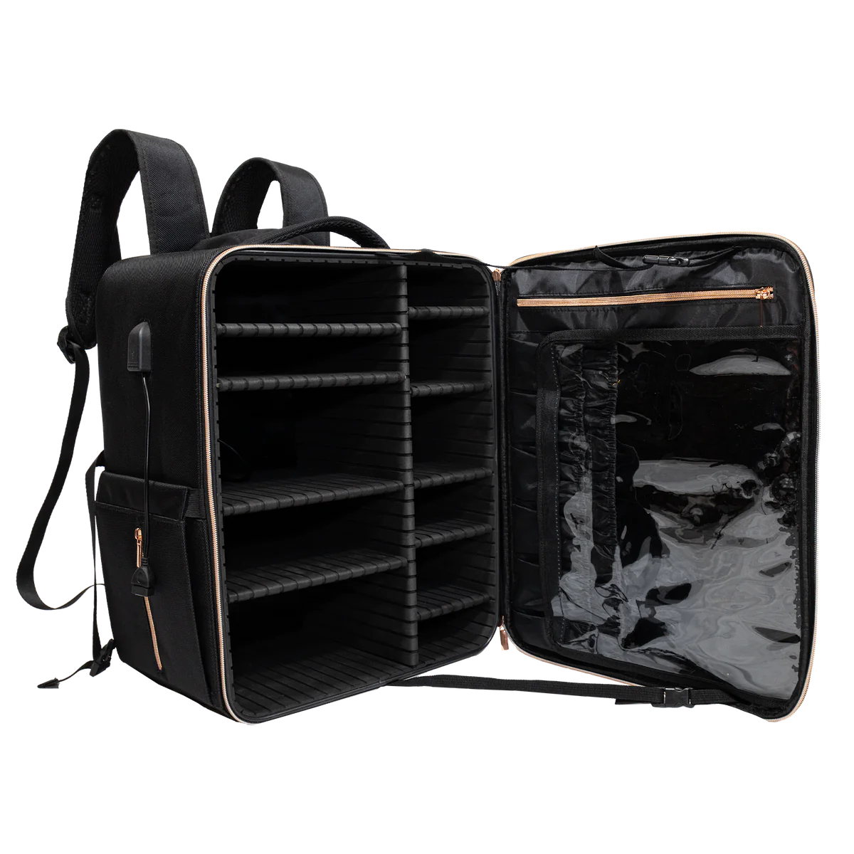 BACKPACK COSMETIC STORAGE WITH COMPARTMENTS (BLACK)